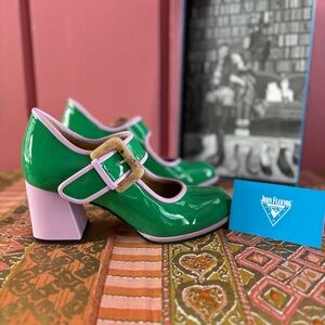 John Fluevog Cumulus Green and Lavender Mary Jane Shoes - Size 8/7.5 - EUC